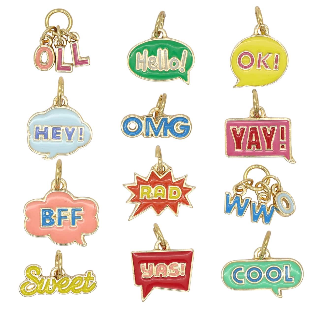 12 Pack: Enamel Words Charm Mix by Bead Landing™